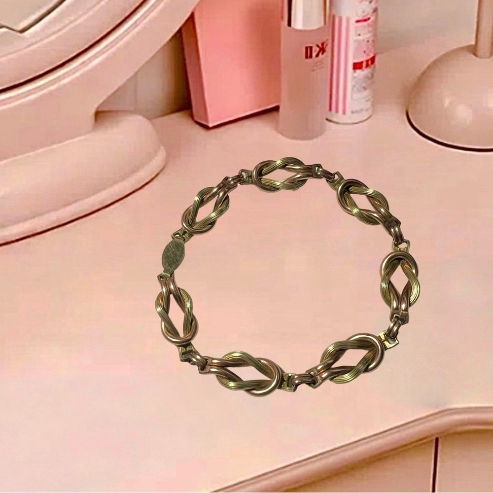Vintage Rose & Green Gold Filled Chain Link Bracelet 8.5”.